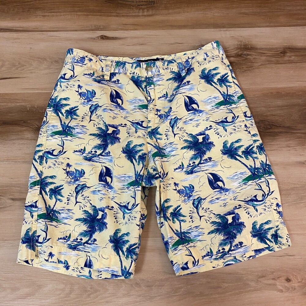 Chaps Shorts Mens 32 Island Print Swordfish Sailboats 10" Cotton Chino